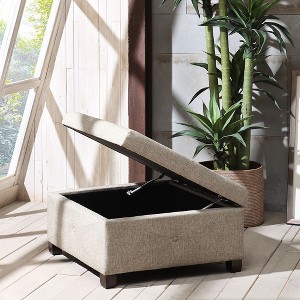 CAVINAS Square Polyester Storage Ottoman Bench with Button-Tufted Design,Upholstered Storage Ottoman,Storage Benches for Living Room,Bedroom - 1 of 4