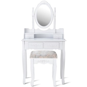 Tangkula 360 Degree Rotatable Vanity Mirror Dressing Unit w/ Padded Stool - 1 of 4