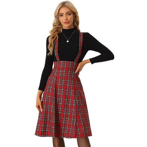 INSPIRE CHIC Women's Christmas Plaid Midi Tartan Pinafore Skirt - 1 of 4