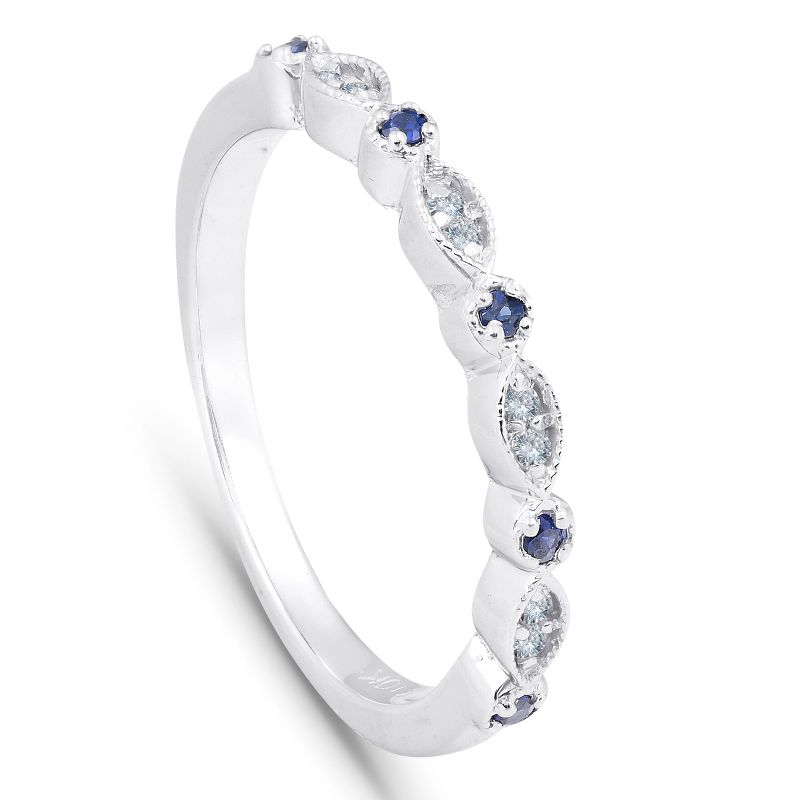 Pompeii3 1/5 ct Blue Sapphire & Diamond Wedding Ring Stackable Band 10k White Gold, 3 of 6