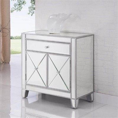 Silver Mirrored Glam Cabinet with 1 Drawer and 2 Doors