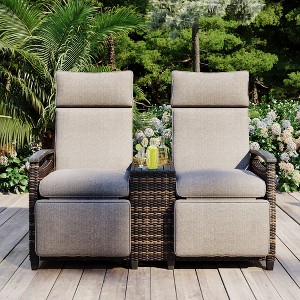 Hrinhom 53.3"W Outdoor Lounge Chair Set,Patio Recliner Loveseat Chair with Built-in Storage Table - 1 of 4