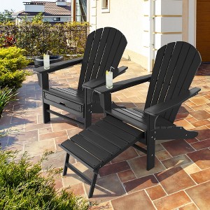 Costway 2 PCS Outdoor Patio HDPE Adirondack Chair Beach Seat Retractable Ottoman White\Black\Coffee\Grey\Turquoise - 1 of 4