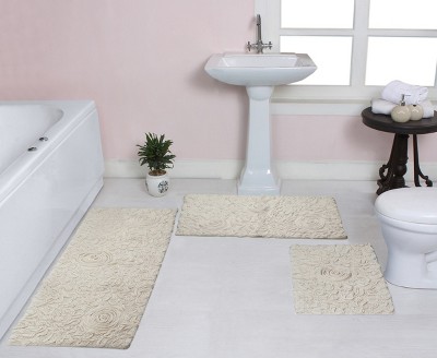 Bell Flower Collection Cotton Floral Pattern Tufted Bath Rug Set Pack of 3 - Home Weavers
