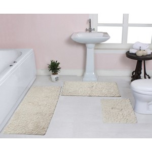 Bell Flower Collection Cotton Floral Pattern Tufted Bath Rug Set Pack of 3 - Home Weavers - 1 of 4