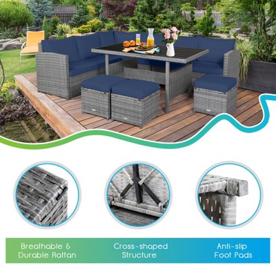 Navy Cushioned 7-Piece Outdoor Wicker Conversation Set