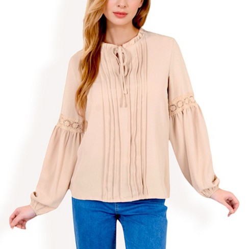 Anna-Kaci Women's Paisley Print Long Sleeve Blouse with Split Neckline and Relaxed Balloon Sleeves