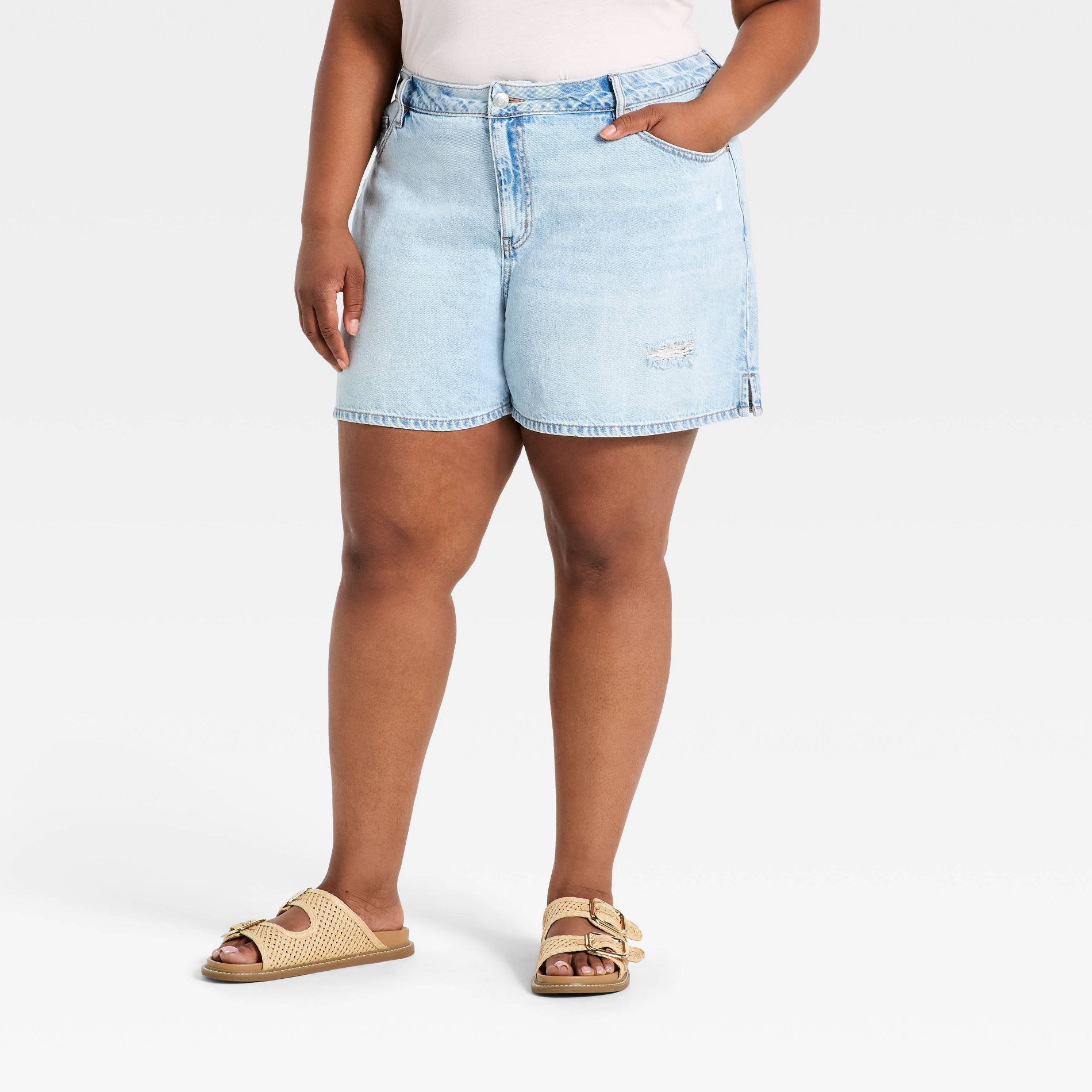 Women's High-Rise Split Hem Jean Shorts - Ava & Viv™