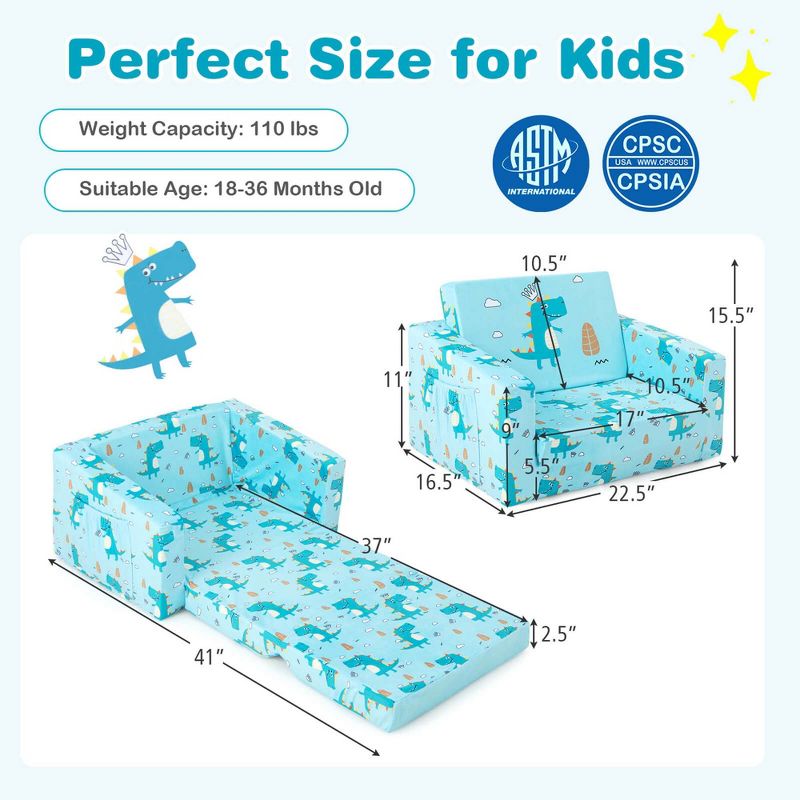 Costway 2-in-1 Convertible Kids Sofa Children Flip-Out Lounger Couch Upholstered Sleeper, 3 of 10