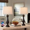 Regency Hill Traditional Table Lamps 25" High Set of 2 with Hotel Style USB Charging Port LED Bronze Oatmeal Shade Touch On Off Living Room Bedroom - 2 of 4