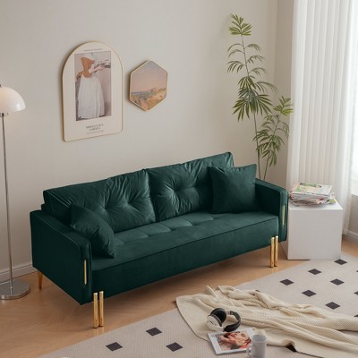 DOMETOUR 70" Velvet Sofa Couch Luxury Modern Upholstered 3-Seater sofa with 2 Pillows for Living Room