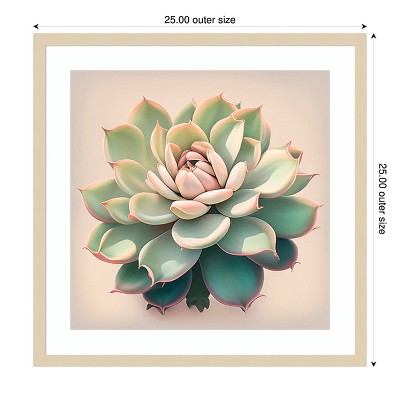 Echeveria Succulent Earth Tones Lithograph Wall Art Print in Wood Frame