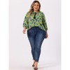 Agnes Orinda Women's Plus Size Floral Print Self Tie Neck 3/4 Sleeves Boho Blouses - 3 of 4