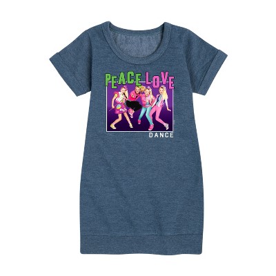 JoJo Siwa Peace Love Dance Graphic Short Sleeve Fleece Dress - Heather Navy - Small