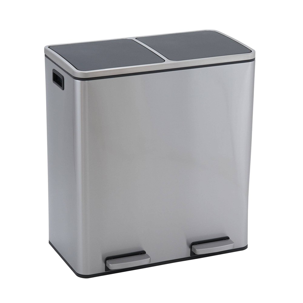 Household Essentials 30L Design Trend Recycle And Trash Step Bin Stainless Steel