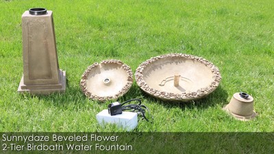 Light Brown Polyresin 2-Tier Birdbath Water Fountain