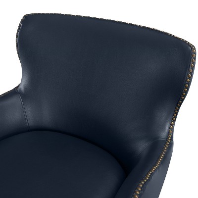 Midnight Blue Faux Leather Accent Chair with Wood Legs
