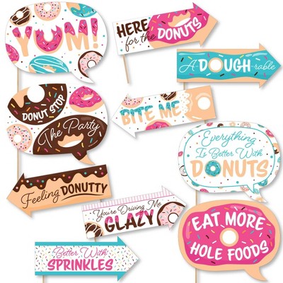 Big Dot of Happiness Funny Donut Worry, Let's Party - Doughnut Party Photo Booth Props Kit - 10 Piece