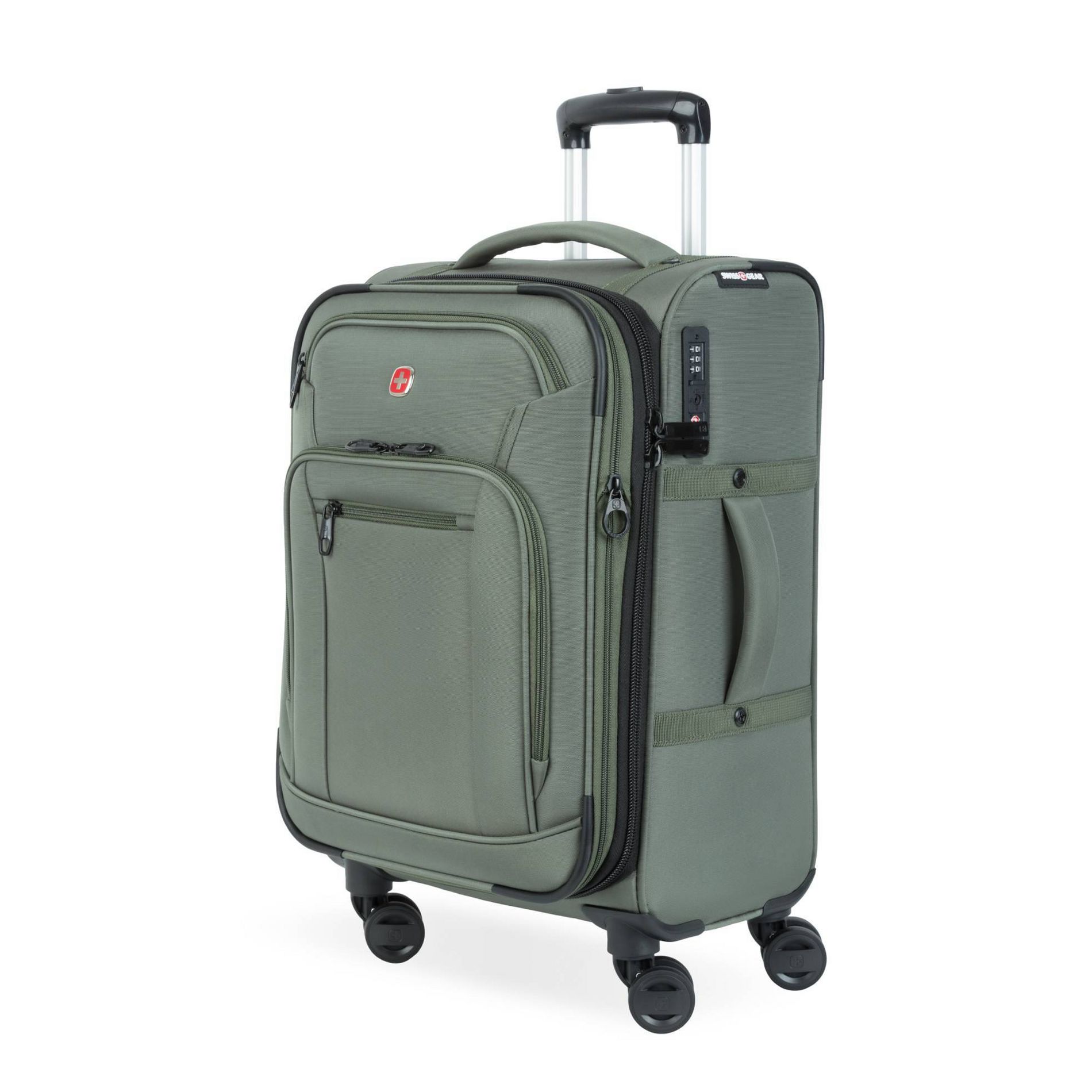 SWISSGEAR Zurich Softside Carry On Spinner Suitcase - Green: 8-Wheel Tear-Resistant Design