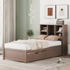 Grey Modern Single Bed Frame with Integrated USB Ports, Bookshelf Headboard, and Two Drawers - image 2 of 4