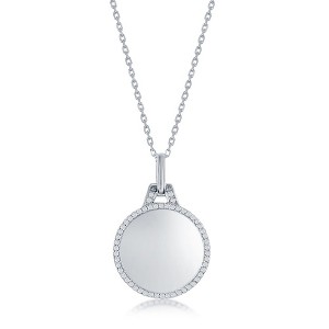 Bella Silver Sterling Silver, Polished Circle w/CZ Border Necklace - Silver - 16+2 Inch - 1 of 2