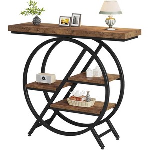 Gulches Chic 39.4" 4-Tier Console Table, Entryway Table with Geometric Metal Frame, Brown - 1 of 4