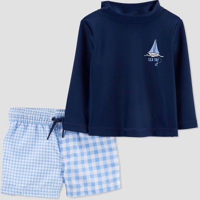 Image of Carter's Just One You® Baby Boys' 2pc Boat Rash Guard Set - Blue 6M