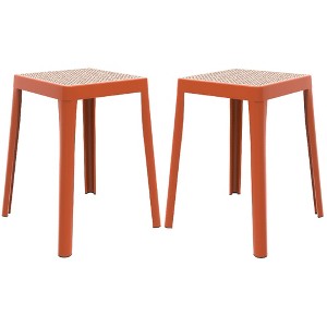 LeisureMod Tresse Stackable Dining Stool – Mid-Century Modern Square Backless Wicker-Top Seat Indoor Outdoor Use for Kitchen, Patio, Garden Set of 2 - 1 of 4