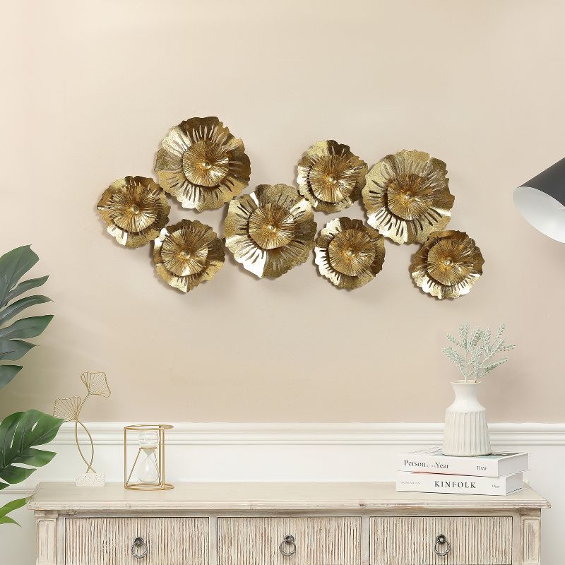 LuxenHome 40" W Gold Metal Modern Flowers Wall Decor, 3 of 11