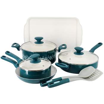Spice By Tia Mowry 10 Piece Ceramic Nonstick Aluminum Cookware Set in Teal