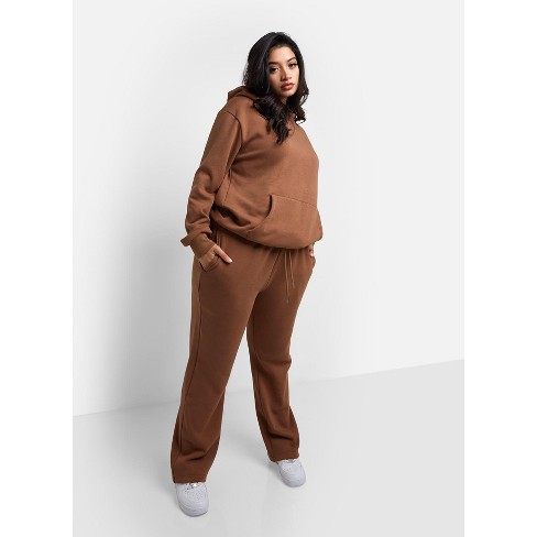 Rebdolls Women's Ember Fleece Drawstring Wide Leg Sweatpants W. Pockets -  Cocoa - 3x : Target
