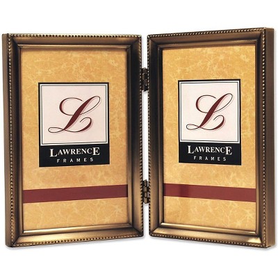 Lawrence Frames 11435D Antique Gold Bead 3.5x5 Hinged Double Picture Frame