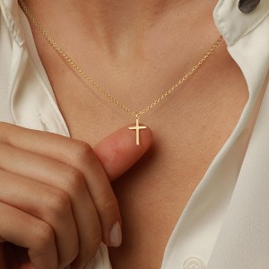 Turandoss Dainty Gold Cross Necklace for Women Girls - Personalized 18K Gold Plated Simple Pendant Necklace, Gold Jewelry for Women Trendy, 16+2.5In - 1 of 4