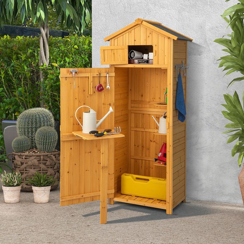 Costway Garden Storage Shed Outdoor Lockable Storage Cabinet Tool Organizer with Shelves, 2 of 11
