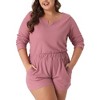 Agnes Orinda Women's Plus Size Waffle Solid Color Long Sleeve Comfortable 2 Pieces Pajama Sets - 2 of 4