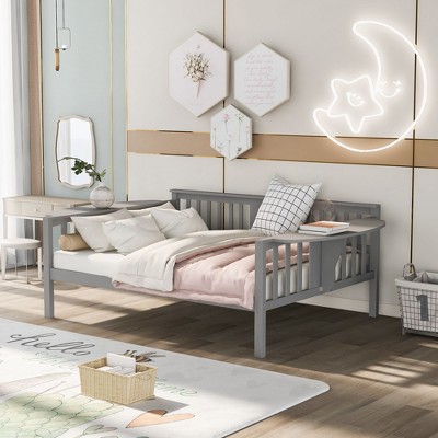 NicBex Full Size Daybed Modern Wooden Bed Frame with 2 Small Tables and Guardrails for Bedroom, Living Room, No Box Spring Required