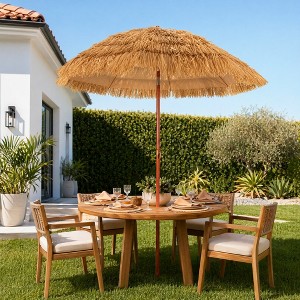 6' patio umbrella with tilt Wooden 6ft 8-Rib Palm Springs angle tilt system plus 360 rotation via the foot pedal make positioning shade flexible 6' Aluminum Sunbrella A Umbrella,