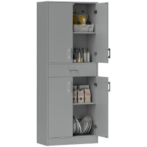 HOMCOM 70.75" Kitchen Pantry Cabinet w/ Drawer and Adjustable Shelf, Freestanding Tall Storage Cabinet w/ 2 Double Door Cupboards, Gray - 1 of 4