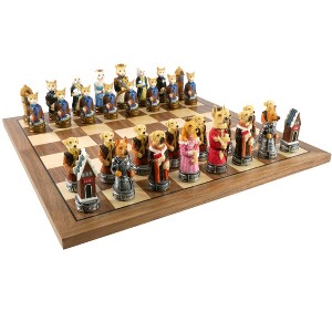WorldWise Imports Chess Set - Cats & Dogs Resin Men on Walnut Maple Board - 1 of 4