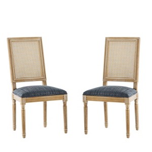 Christopher Knight Home Set of 2 Peyton French Country Fabric Upholstered Wood and Cane Dining Chairs Blue Gray - 1 of 4