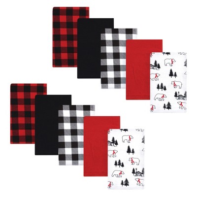 Hudson Baby Infant Boy Cotton Flannel Burp Cloths, Buffalo Plaid Bear, One Size