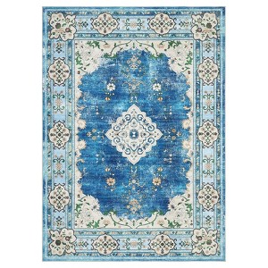 Coolmee Area Rugs Washable,Boho Vintage Bohemian Distressed Oriental Carpet Non Slip, Floral, for Living Room Bedroom Nursery Old Green - 1 of 4