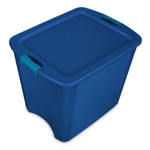Sterilite 26 Gal Latch and Carry, Stackable Storage Bin with Latching Lid, Plastic Tote Container to Organize Closets, Blue with Blue Lid, 4-Pack - 1 of 4