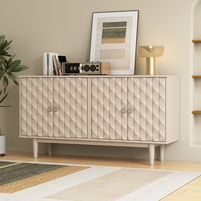 60.7"W Modern Sideboard with Convex Pattern Doors and 2 Silver Handles, 4-Door Storage Cabinet with Large Storage Space 4S - ModernLuxe