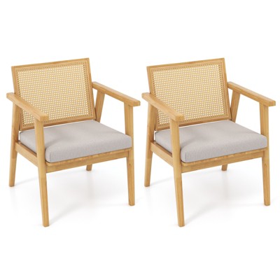 Tangkula Set of 2/4 Dining Chairs Rubber Wood Kitchen Chair with Padded Seat & Hollowed Backrest Rustic Dinner Chair