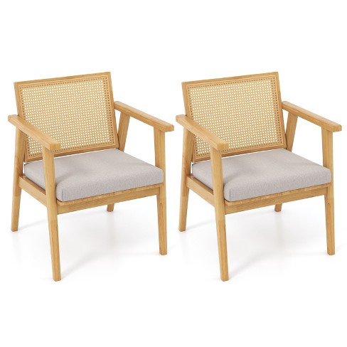 Tangkula Modern Rattan Chair Set Of 2 Accent Chairs With Curved Rattan ...