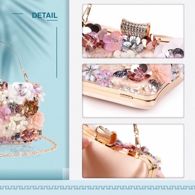Women Clutches Flower Evening Handbag Chain Strap Shoulder Bag - image 3