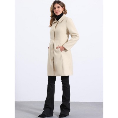 Allegra K Women's Lapel Button Down Single Breasted Long Sleeve Elegant Winter Pea Coat Small Beige — фото 4