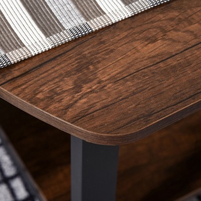 Vintage Dark Wood and Metal Rectangular Coffee Table with Shelves