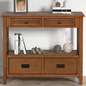 ORRD 36" Farmhouse Pine Console Table with 4 Drawers & Shelf, Entryway Sofa Table for Living Room, Bedroom, Hallway (Blue) - 1 of 4